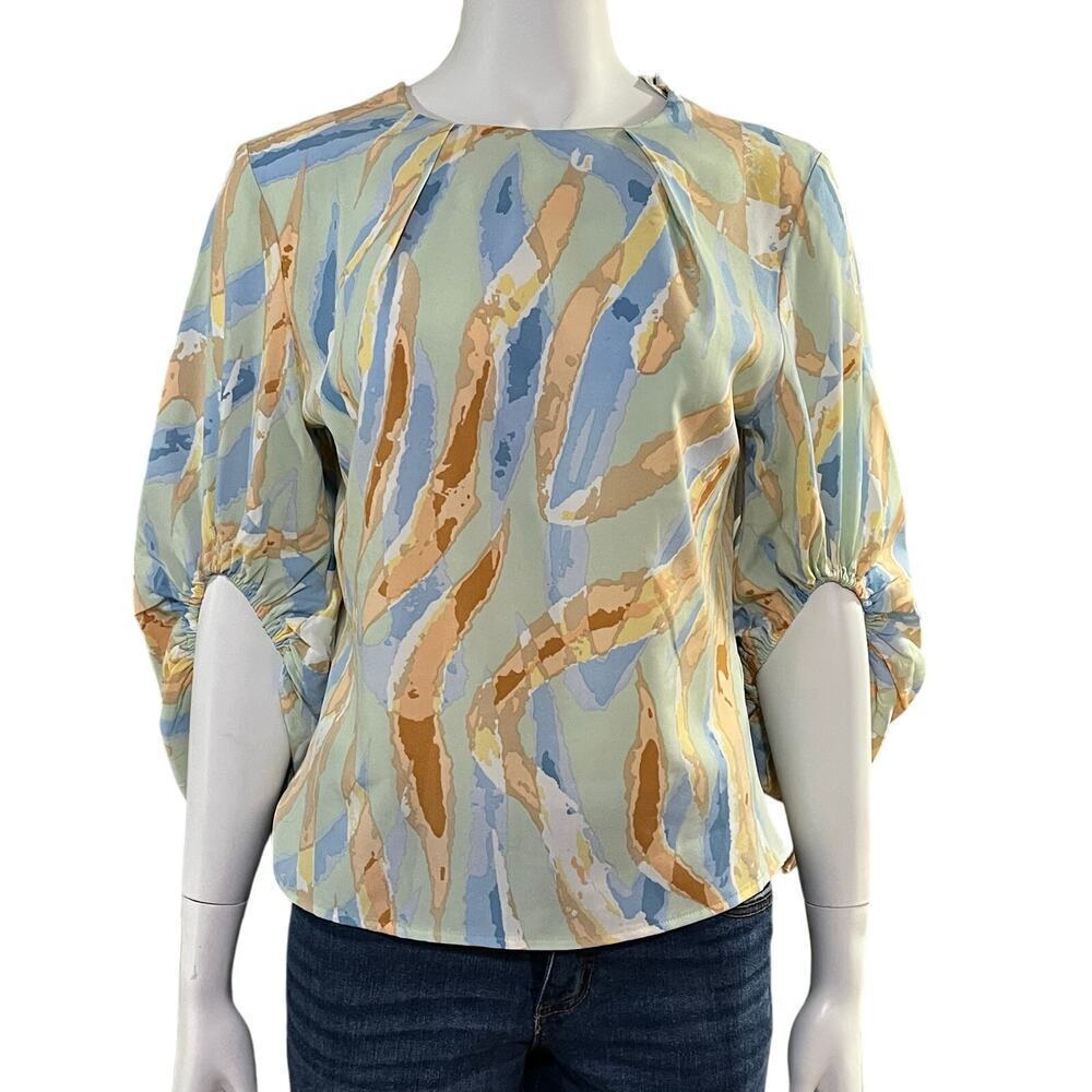 Milk & Honey Womens Abstract Sleeve Tie Bouse Size Small